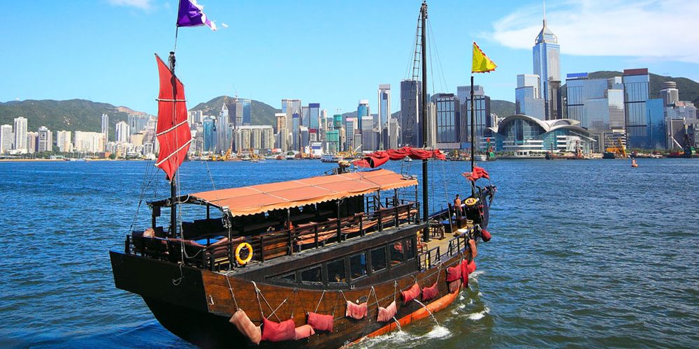 Boat on water with city skyline Website Header 